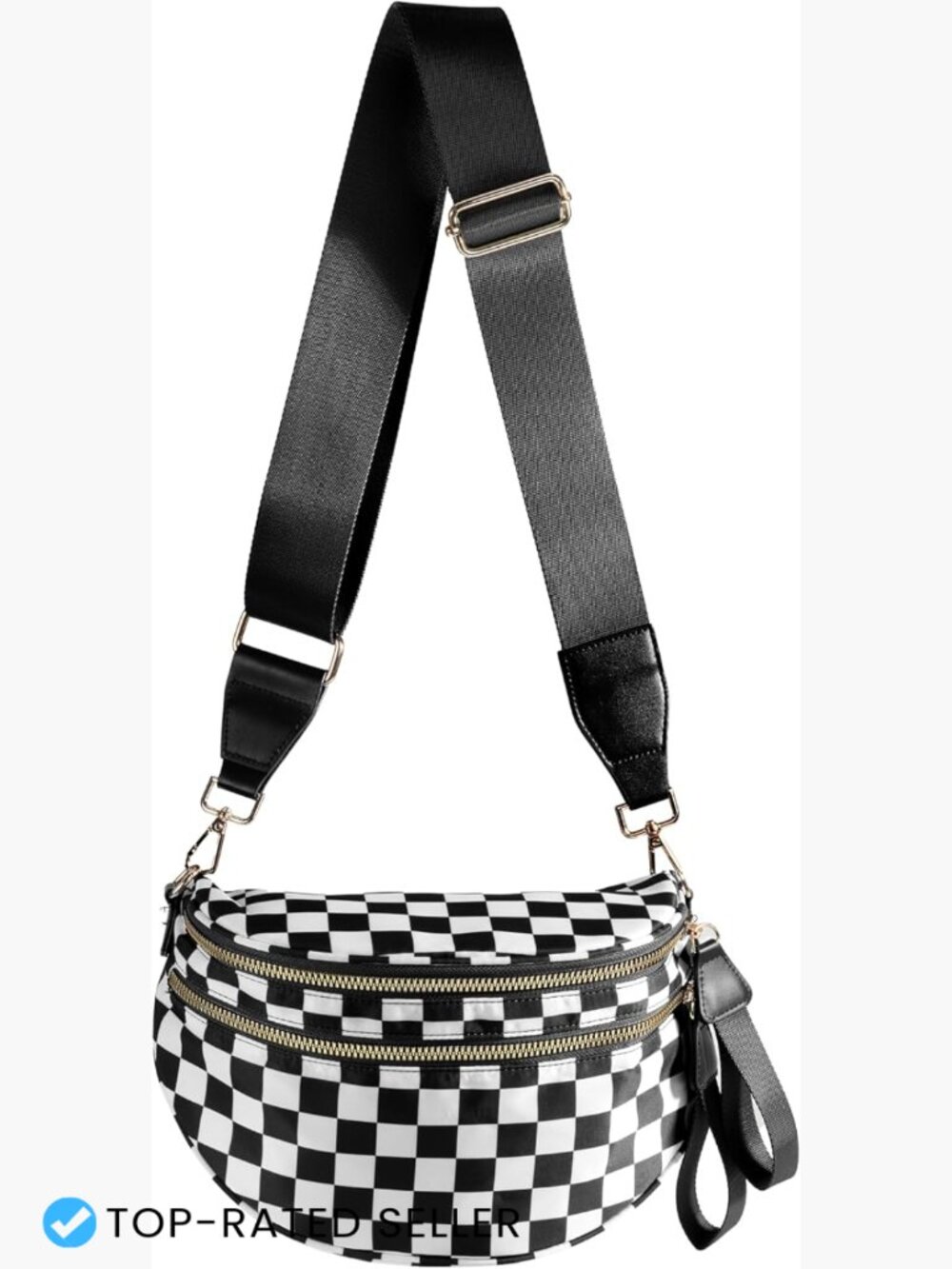 Checkered Nylon Crossbody Bag Spacious Bum Bag Adjustable Strap Women Handbag